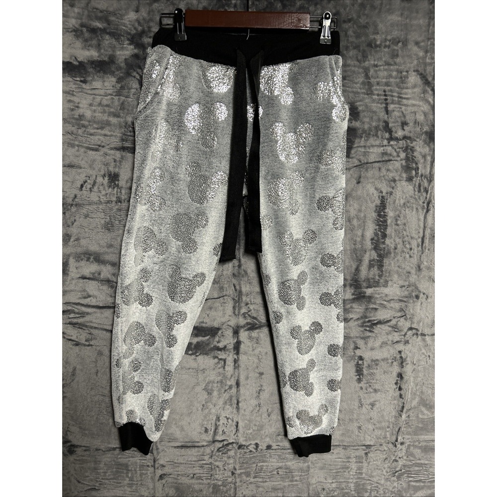 Womens Small Mickey Mouse‎ Jogger Pajama Lounge Pants Fleece Gray Pockets SOFT
